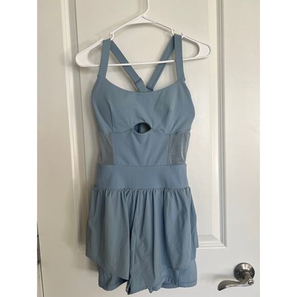 Popflex Blogilates Runsie Running Romper with Pockets and mesh in Blue Storm, M - Picture 4 of 12
